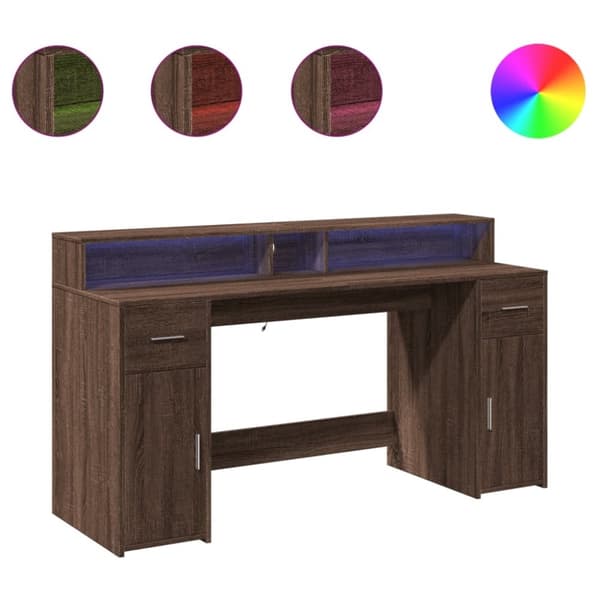 vidaXL Skrivebord med LED-lys brun eik 160x55x91 cm konstruert tre