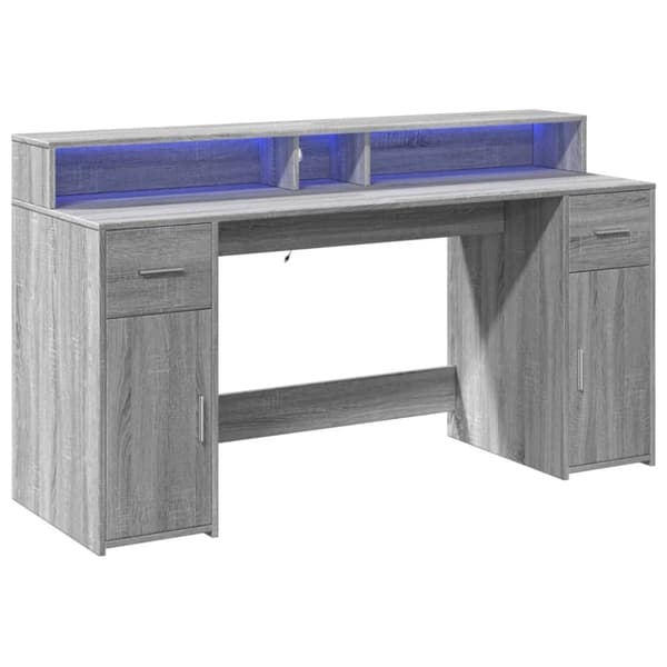 vidaXL Skrivebord med LED-lys grå sonoma 160x55x91 cm konstruert tre
