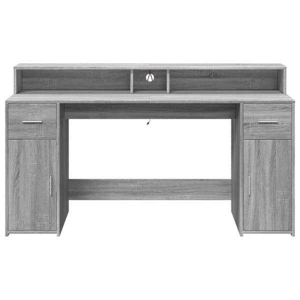 vidaXL Skrivebord med LED-lys grå sonoma 160x55x91 cm konstruert tre