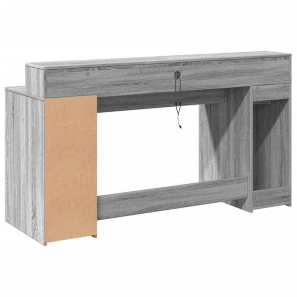 vidaXL Skrivebord med LED-lys grå sonoma 160x55x91 cm konstruert tre