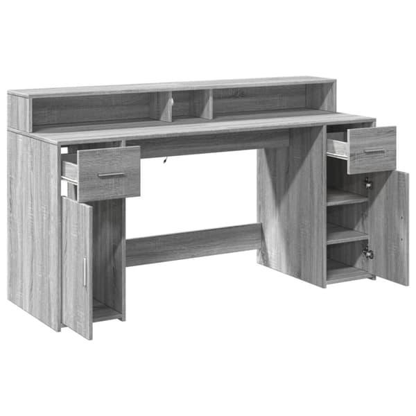 vidaXL Skrivebord med LED-lys grå sonoma 160x55x91 cm konstruert tre