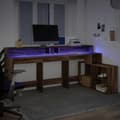 Miniatyrbild 6 av 11: vidaXL Skrivbord med LED brun ek 200x104x91 cm konstruerat trä