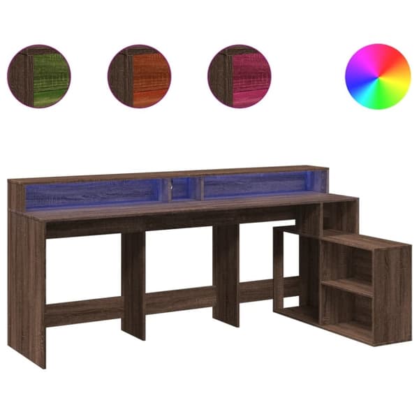 vidaXL Skrivebord med LED-lys brun eik 200x104x91 cm konstruert tre