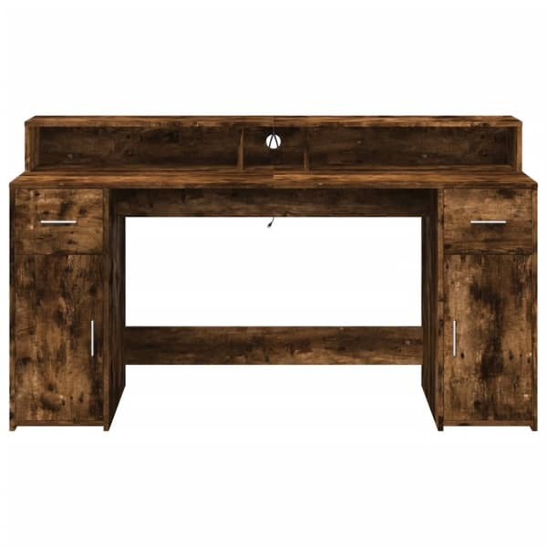 vidaXL Skrivebord med LED-lys røkt eik 160x55x91 cm konstruert tre