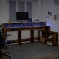 Miniatyrbilde 6 av 11: vidaXL Skrivebord med LED-lys røkt eik 200x104x91 cm konstruert tre