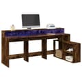 Miniatyrbilde 2 av 11: vidaXL Skrivebord med LED-lys røkt eik 200x104x91 cm konstruert tre