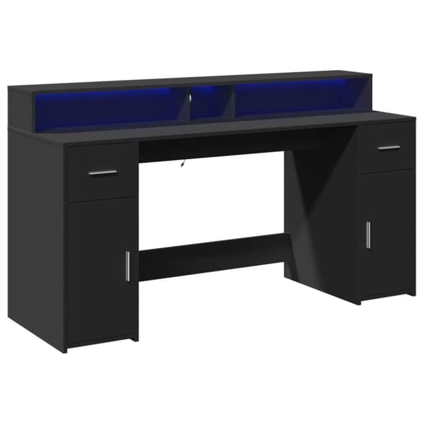 vidaXL Skrivebord med LED-lys svart 160x55x91 cm konstruert tre