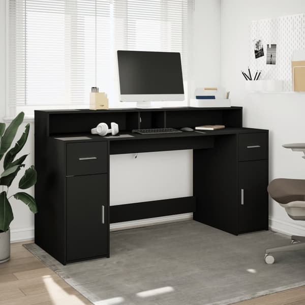 vidaXL Skrivebord med LED-lys svart 160x55x91 cm konstruert tre