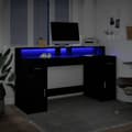 Miniatyrbilde 6 av 11: vidaXL Skrivebord med LED-lys svart 160x55x91 cm konstruert tre