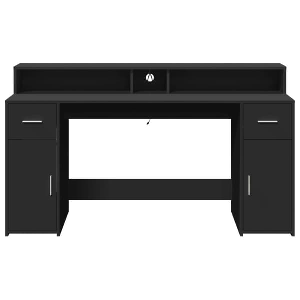 vidaXL Skrivebord med LED-lys svart 160x55x91 cm konstruert tre