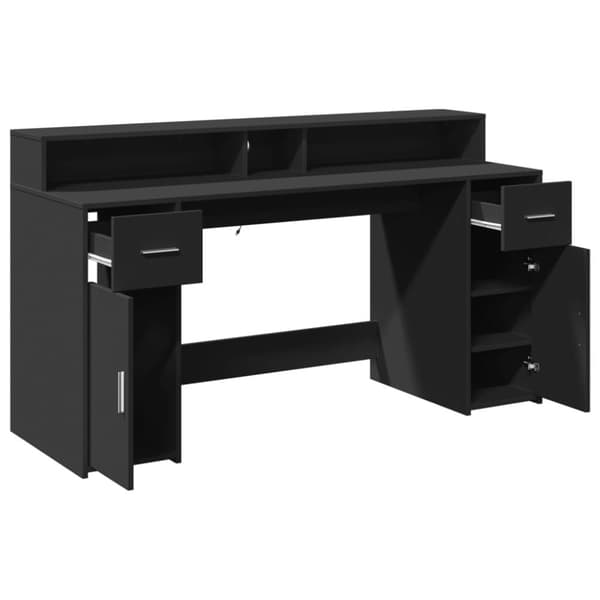vidaXL Skrivebord med LED-lys svart 160x55x91 cm konstruert tre