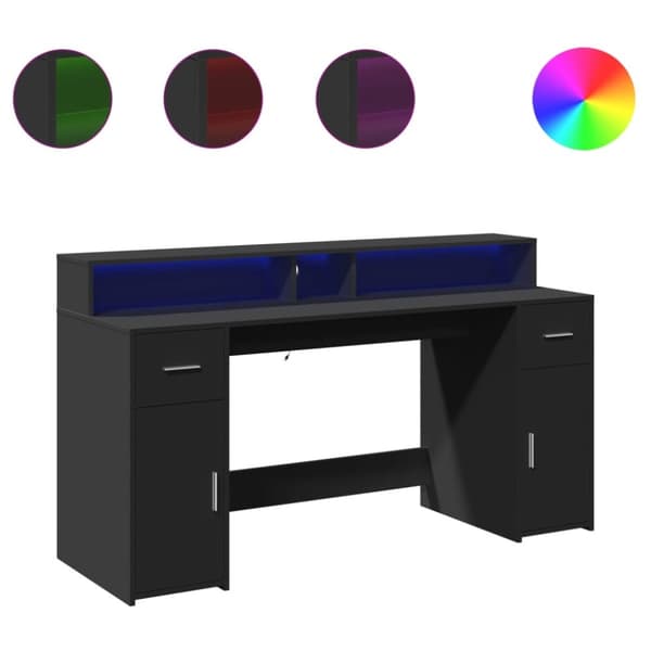 vidaXL Skrivebord med LED-lys svart 160x55x91 cm konstruert tre