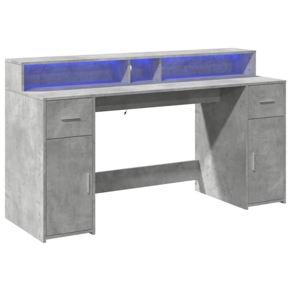 vidaXL Skrivebord med LED-lys betonggrå 160x55x91 cm konstruert tre
