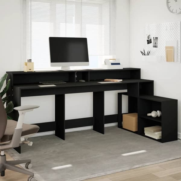 vidaXL Skrivbord med LED svart 200x104x91 cm konstruerat trä