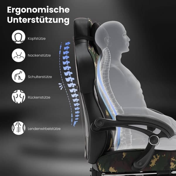 Rootz Gaming Chair - Kontorstol - Racerstol - Justerbar i højden og tilbagelænet - Ergonomisk design - 121-128cm x 56cm x 46cm