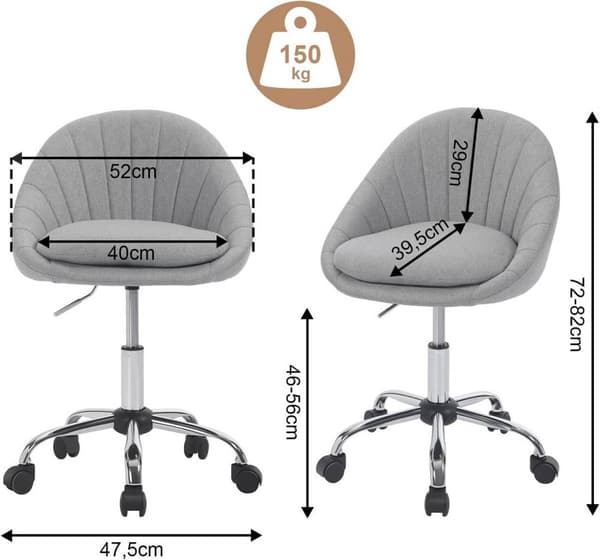 Rootz Ergonominen toimistotuoli - Moderni pöytätuoli - Kaksinkertainen pehmuste - Korkeussäädettävä - 52cm x (72-82)cm x 52cm - Harmaa