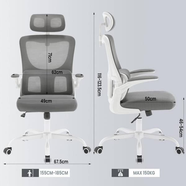 Rootz Ergonominen toimistotuoli - Pöytätuoli - Kääntötuoli - Elastinen verkko - Rinnetuki - 62cm x (116-123,5)cm x 69,5cm