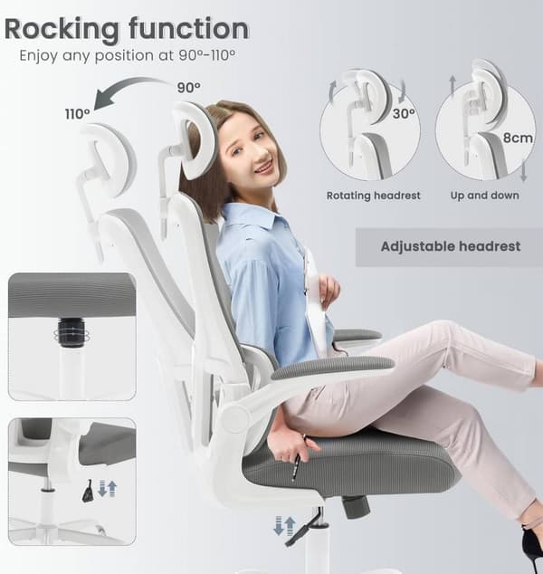 Rootz Ergonominen toimistotuoli - Pöytätuoli - Kääntötuoli - Elastinen verkko - Rinnetuki - 62cm x (116-123,5)cm x 69,5cm