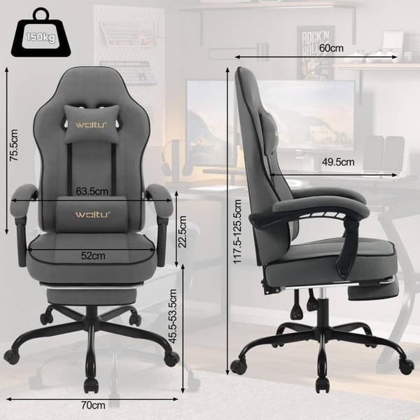 Rootz Ergonominen korkeaselkäinen pelituoli - Tietokonetuoli - Toimistopöytätuoli - Taskujousitettu istuin - 63,5 cm x 117,5 cm x 60 cm