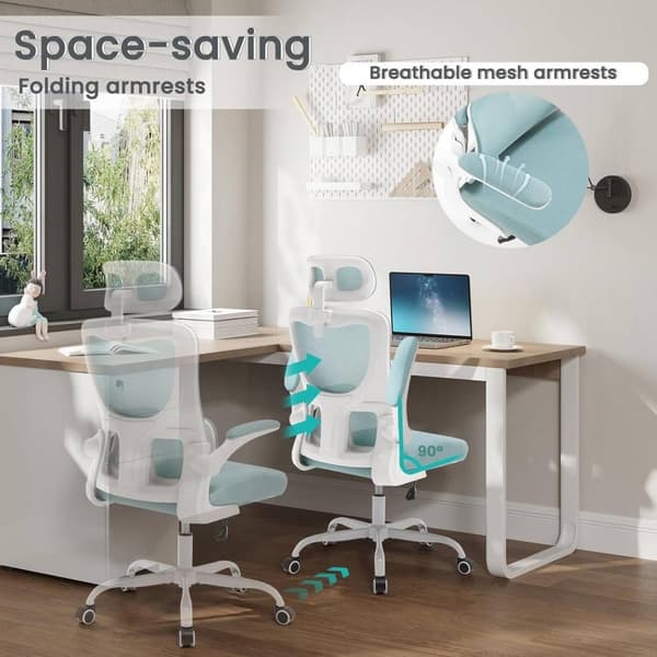 Rootz Ergonomic Office Chair - Mesh Skrivebordsstol - Lændestøtte - Vippefunktion - Justerbar nakkestøtte - 62cm x (116-123,5)cm x 69,5cm
