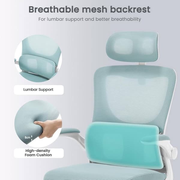 Rootz Ergonomic Office Chair - Mesh Skrivebordsstol - Lændestøtte - Vippefunktion - Justerbar nakkestøtte - 62cm x (116-123,5)cm x 69,5cm