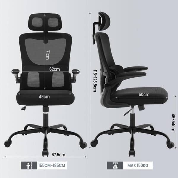 Rootz Ergonominen toimistotuoli - Kääntyvä tuoli - Pöytätuoli - Rinnetuki - 62cm x (116-123,5cm) x 69,5cm