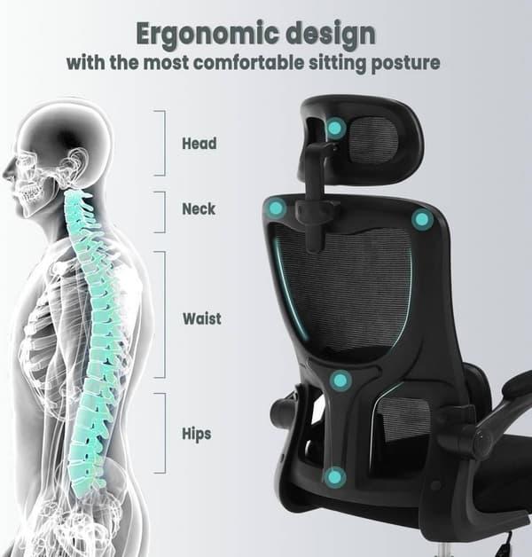 Rootz Ergonominen toimistotuoli - Kääntyvä tuoli - Pöytätuoli - Rinnetuki - 62cm x (116-123,5cm) x 69,5cm