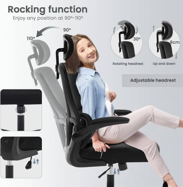 Rootz Ergonominen toimistotuoli - Kääntyvä tuoli - Pöytätuoli - Rinnetuki - 62cm x (116-123,5cm) x 69,5cm