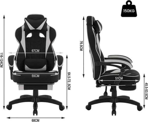 Rootz Gaming stol med fodstøtte - Kontorstol - Justerbart tilbagelænet sæde - Ergonomisk design - Leathaire stof - 55cm x 51cm x 76,5cm