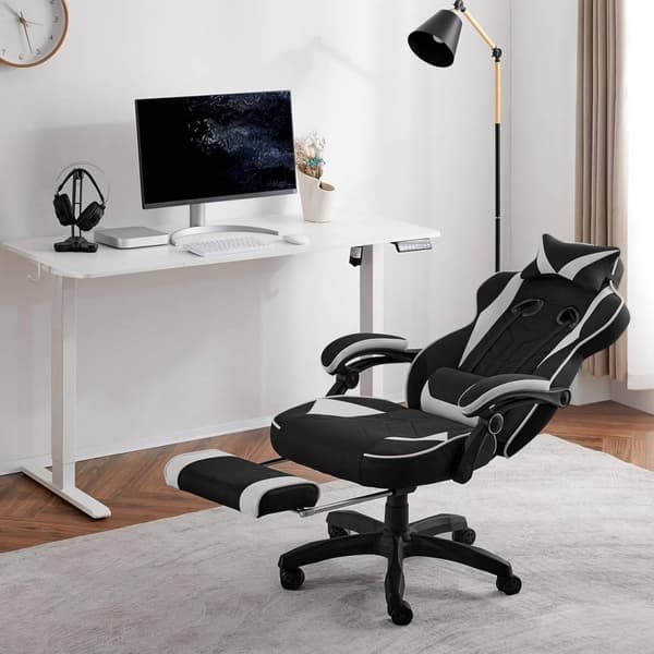 Rootz Gaming stol med fodstøtte - Kontorstol - Justerbart tilbagelænet sæde - Ergonomisk design - Leathaire stof - 55cm x 51cm x 76,5cm