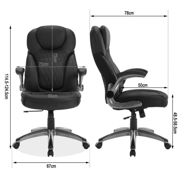 Rootz Executive Chair - Kontordrejestol - Ergonomisk kontorstol - Justerbar højde - PU Mesh - 67cm x (114,5-124,5)cm x 78cm