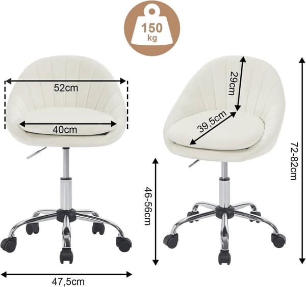 Rootz Ergonomic Office Chair - Velvet Skrivbordsstol - Vridbar datorstol - Dubbelkudde - Höjdjusterbar - 52cm x (72-82cm) x 52cm - Rosa/Grå/Beige