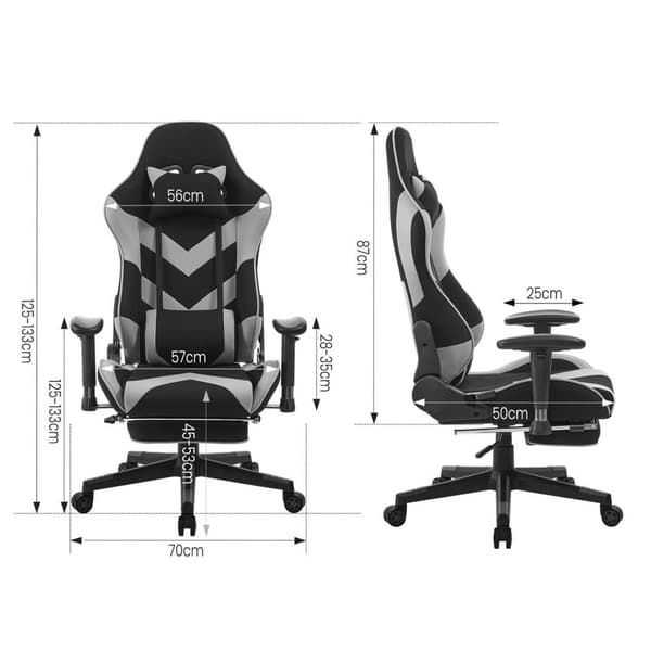 Rootz Gaming Chair - Højrygget Stol - Hvilestol - Ergonomisk design - 57cm x 50cm x 125-133cm - Metalstel - Imiteret læder/stof