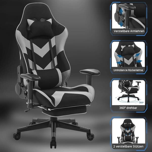Rootz Gaming Chair - Højrygget Stol - Hvilestol - Ergonomisk design - 57cm x 50cm x 125-133cm - Metalstel - Imiteret læder/stof