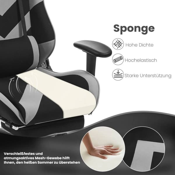 Rootz Gaming Chair - Højrygget Stol - Hvilestol - Ergonomisk design - 57cm x 50cm x 125-133cm - Metalstel - Imiteret læder/stof