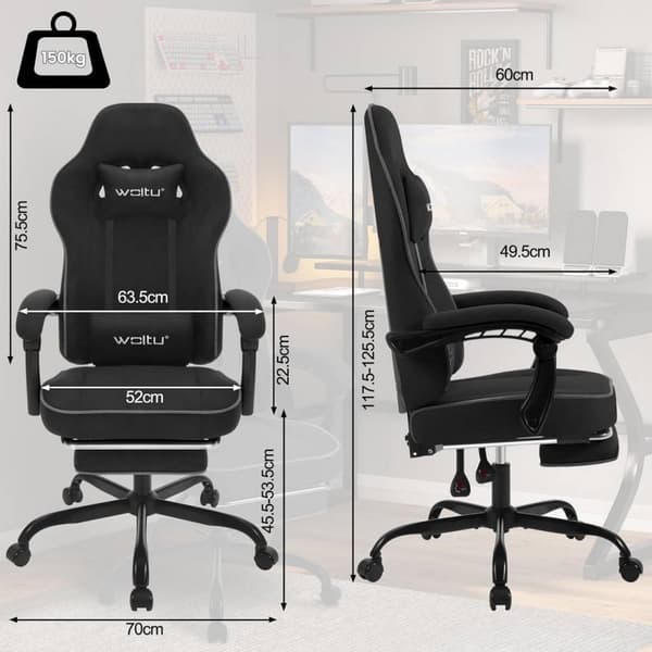 Rootz Gaming Chair - Kontorstol - Skrivebordsstol - Højrygget drejestol - Ergonomisk design - 63,5 cm x 117,5-125,5 cm x 60 cm