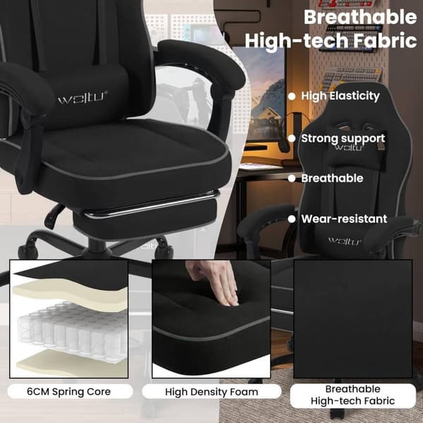 Rootz Gaming Chair - Kontorstol - Skrivebordsstol - Højrygget drejestol - Ergonomisk design - 63,5 cm x 117,5-125,5 cm x 60 cm