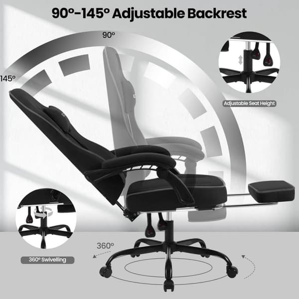 Rootz Gaming Chair - Kontorstol - Skrivebordsstol - Højrygget drejestol - Ergonomisk design - 63,5 cm x 117,5-125,5 cm x 60 cm