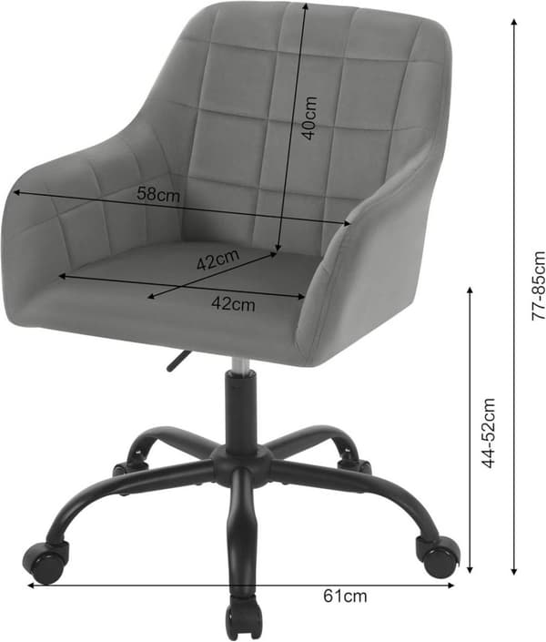Rootz Ergonominen toimistotuoli - Velvet pöytätuoli - Kääntyvä tuoli - High Density Foam - Säädettävä korkeus - 58cm x (77-85cm) x 60,5cm