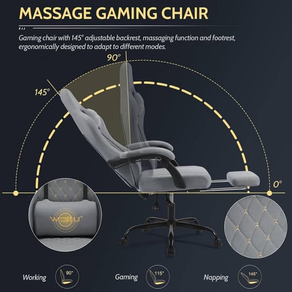 Rootz Massage Gaming Stol - Lændestøtte - Åndbart Mesh - Ergonomisk design - 64cm x 127cm x 54cm