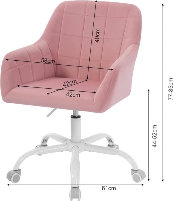 Rootz Kontorstol - Ergonomisk skrivebordsstol - Drejestol - Højdensitetsskum - Fløjl - Højdejusterbar - 58 cm x (77-85 cm) x 60,5 cm
