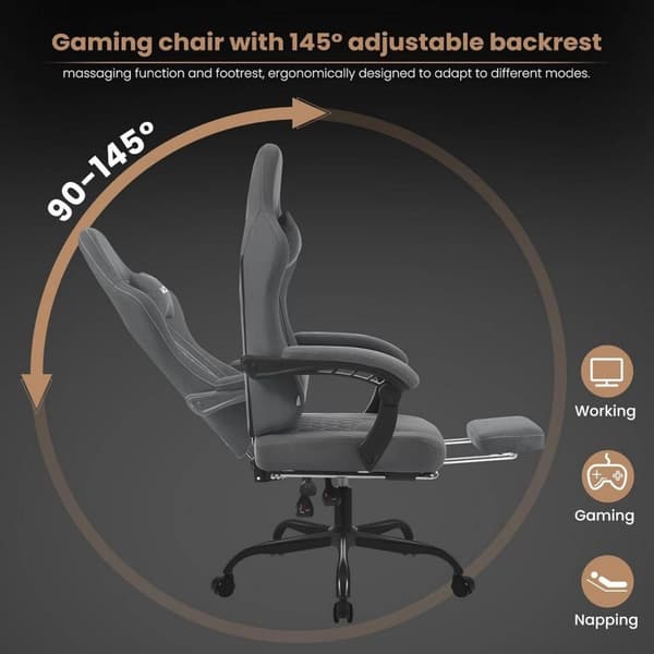 Rootz Massage Gaming Stol - Kontorstol med lændestøtte - Ergonomisk computerstol - Justerbar nakkestøtte - 64cm x 119,5-127cm x 54cm