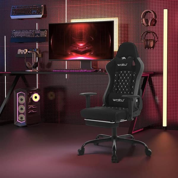 Rootz Massage Gaming Chair - Ergonomisk Gamer Chair - Svankstöd - Andas Tech Tyg - Justerbara armstöd - 50cm x 48cm x 75,5cm