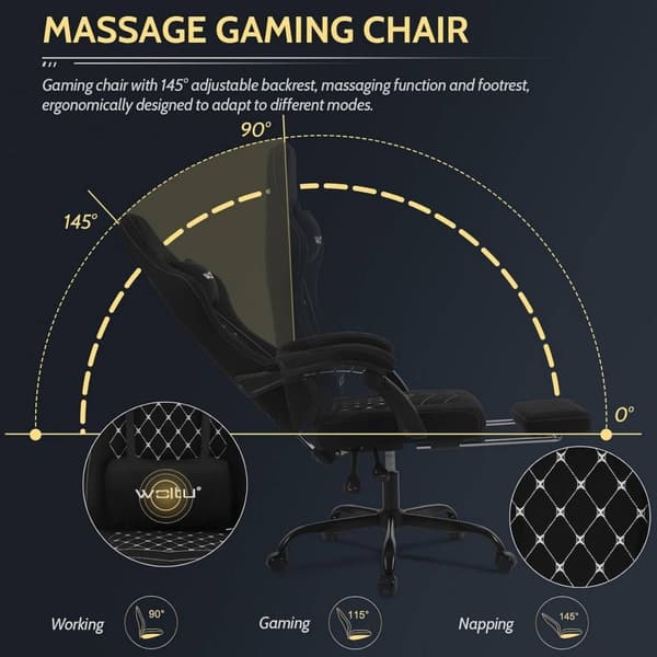 Rootz Massage Gaming Chair - Ergonomisk kontorstol - Tilbagelænet Gamer Chair - Mesh stof Sæde - Lændestøtte - Justerbar nakkestøtte - 64cm x 127cm x