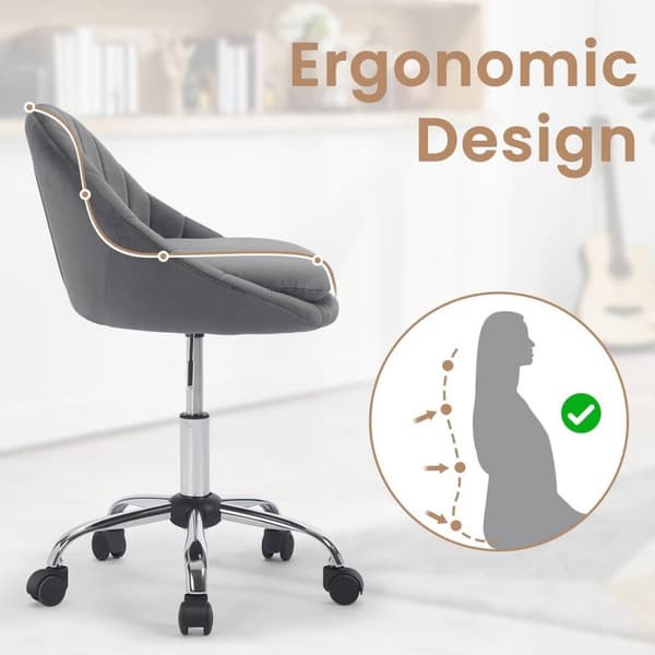 Rootz Kontorstol - Velvet Skrivebordsstol - Drejestol - Ergonomisk kosmetikstol - Tyk dobbelt polstring - Justerbar højde - 52cm x (72-82cm) x 52cm