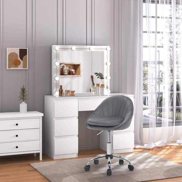 Rootz Kontorstol - Velvet Skrivebordsstol - Drejestol - Ergonomisk kosmetikstol - Tyk dobbelt polstring - Justerbar højde - 52cm x (72-82cm) x 52cm