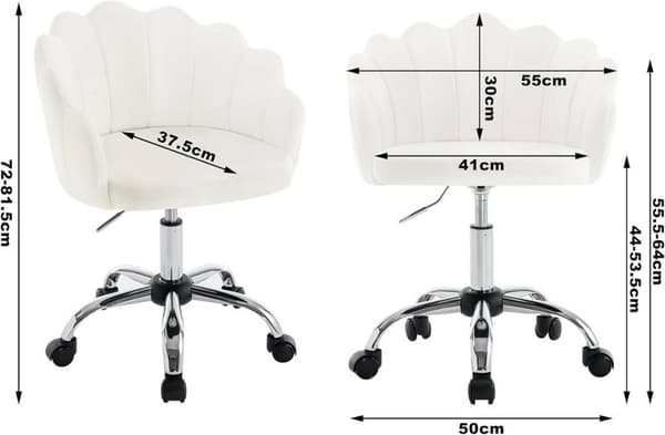 Rootz Petal Design Kontorstol - Velvet Swivel Chair - Ergonomisk lænestol - Justerbar højde - 41cm x 37,5cm - Beige/Pink/Light Grey