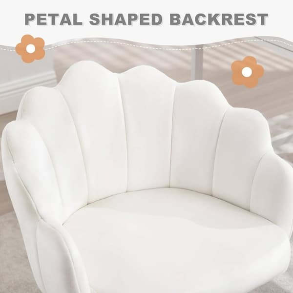Rootz Petal Design Kontorstol - Velvet Swivel Chair - Ergonomisk lænestol - Justerbar højde - 41cm x 37,5cm - Beige/Pink/Light Grey
