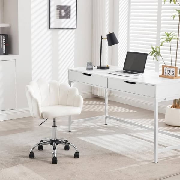 Rootz Petal Design Kontorstol - Velvet Swivel Chair - Ergonomisk lænestol - Justerbar højde - 41cm x 37,5cm - Beige/Pink/Light Grey