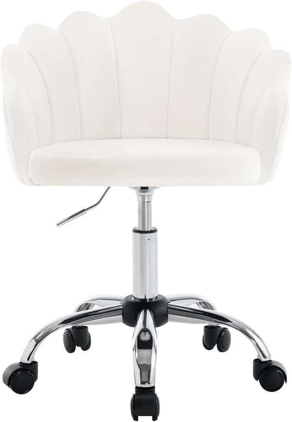 Rootz Petal Design Kontorstol - Velvet Swivel Chair - Ergonomisk lænestol - Justerbar højde - 41cm x 37,5cm - Beige/Pink/Light Grey